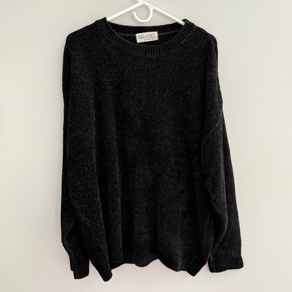 BELLAGIO ITALY CREWNECK SWEATER CHENILLE GRANDPACORE PREPPY VINTAGE BLK MEN XXL - Picture 5 of 12